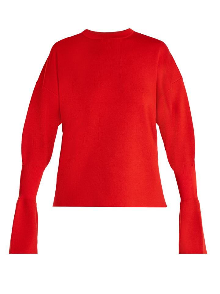 Tibi Fluted-cuff Wool Sweater