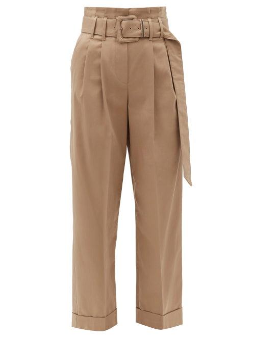 Matchesfashion.com Brunello Cucinelli - High-rise Cotton-blend Trousers - Womens - Light Brown