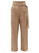 Matchesfashion.com Brunello Cucinelli - High-rise Cotton-blend Trousers - Womens - Light Brown