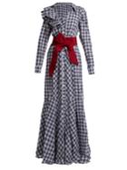 Johanna Ortiz Ruffle-trimmed Tartan Belted Linen-blend Dress