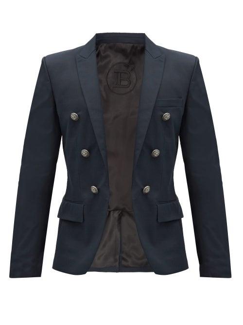 Matchesfashion.com Balmain - Crest-button Cotton-blend Blazer - Mens - Navy
