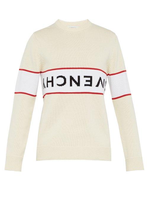 Matchesfashion.com Givenchy - Inverted Logo Instarsia Cotton Sweater - Mens - White