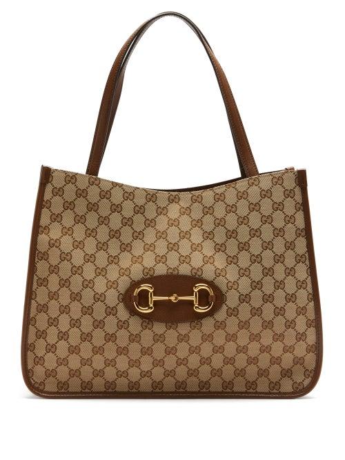 Matchesfashion.com Gucci - 1955 Horsebit Gg Supreme Canvas & Leather Tote - Womens - Brown Multi