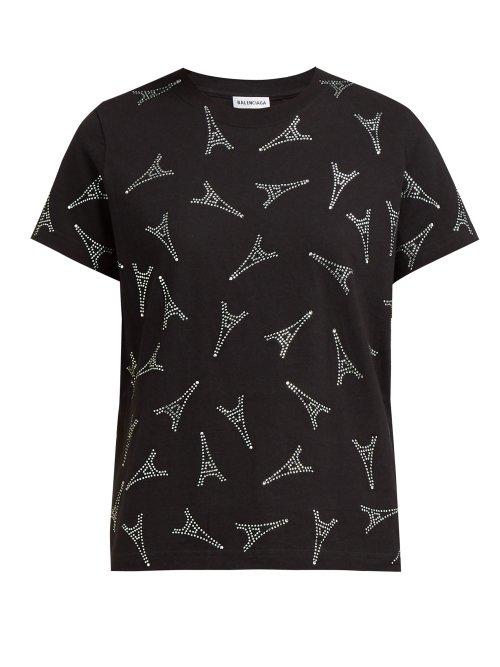 Matchesfashion.com Balenciaga - Eiffel Tower Embellished Cotton T Shirt - Womens - Black Multi