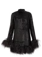 Matchesfashion.com Taller Marmo - Gina High-neck Feather-trimmed Devor Dress - Womens - Black