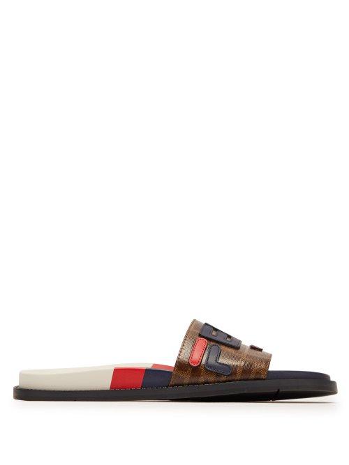 Matchesfashion.com Fendi - Mania Logo Appliqu Slides - Mens - Brown Multi