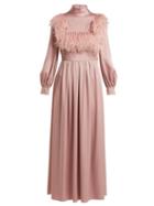 Matchesfashion.com Valentino - Ostrich Feather Trim Cady Gown - Womens - Light Pink