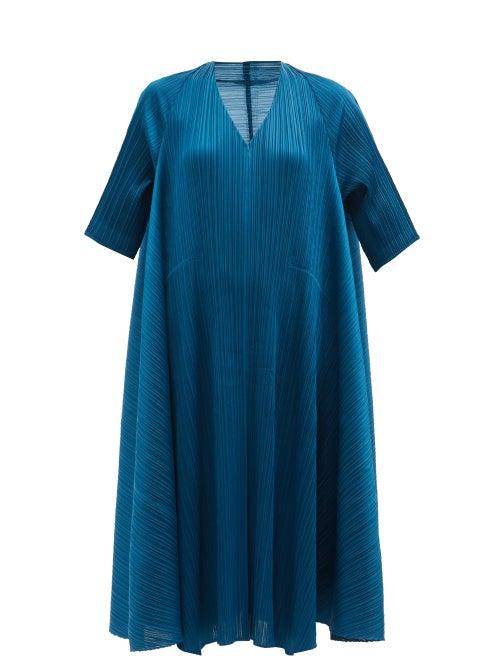 Pleats Please Issey Miyake - Technical-pleated Trapeze Dress - Womens - Dark Blue