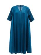 Pleats Please Issey Miyake - Technical-pleated Trapeze Dress - Womens - Dark Blue