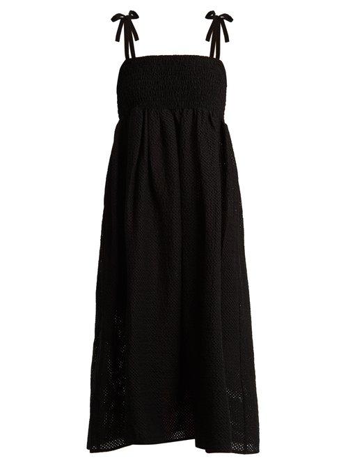Matchesfashion.com Marysia - Broderie Anglaise Cotton Midi Dress - Womens - Black