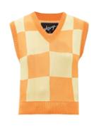 Elzinga - Checkboard-jacquard Sleeveless Sweater - Womens - Orange Multi