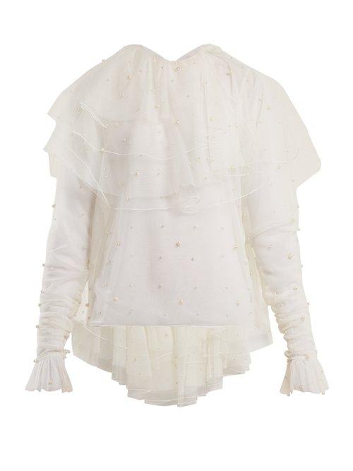 Matchesfashion.com Rodarte - Tiered Ruffle Tulle Blouse - Womens - White
