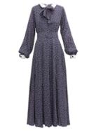 Matchesfashion.com Gl Hrgel - Pussy Bow Polka Dot Jersey Maxi Dress - Womens - Blue Print