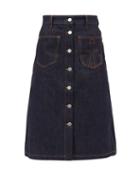 Matchesfashion.com Jw Anderson - Logo-embroidered A-line Denim Skirt - Womens - Dark Denim