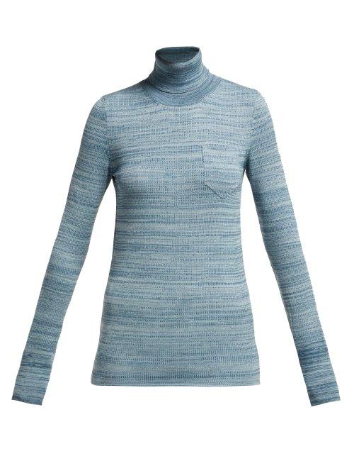 Matchesfashion.com Bottega Veneta - Mouline Roll Neck Mlange Wool Sweater - Womens - Blue Multi