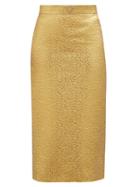 Matchesfashion.com Valentino - V-gold Metallic-cloqu Midi Skirt - Womens - Gold