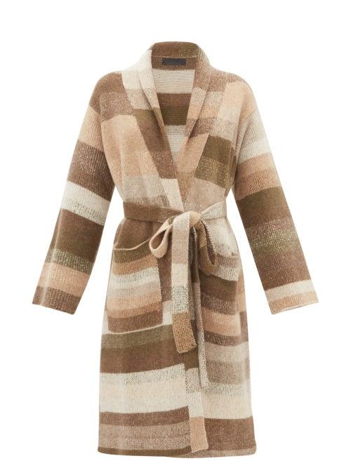 Matchesfashion.com The Elder Statesman - Belted Long-line Striped-cashmere Cardigan - Womens - Multi