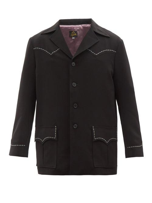 Needles - Cuban-collar Topstitched Twill Suit Jacket - Mens - Black