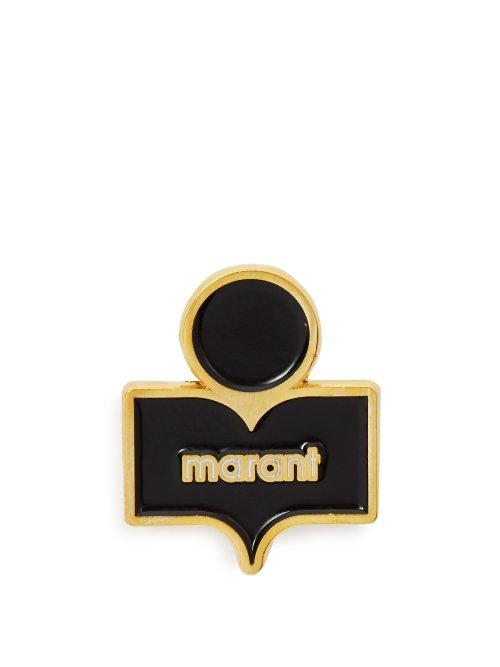 Matchesfashion.com Isabel Marant - Logo Embellished Gold Tone Brass And Resin Brooch - Womens - Black