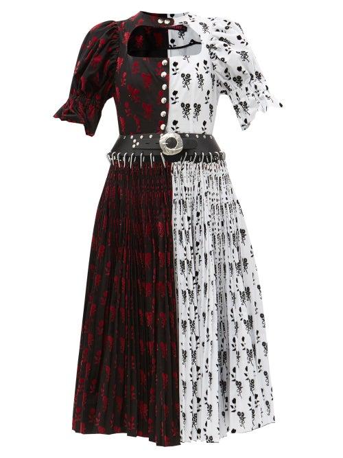 Chopova Lowena - Clam Flocked Belted Cotton Dress - Womens - Red Multi