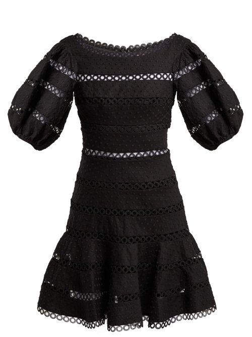 Matchesfashion.com Zimmermann - Bowie Polka Dot Embroidered Linen Blend Dress - Womens - Black