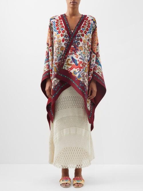 Etro - Floral-print Wool-blend Drill Cape - Womens - White Print