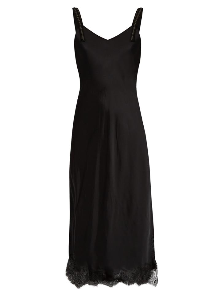 Helmut Lang V-neck Lace-hem Satin Slip Dress