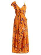 Matchesfashion.com Borgo De Nor - Isadora Orchid Print Ruffle Trimmed Crepe Dress - Womens - Orange Multi