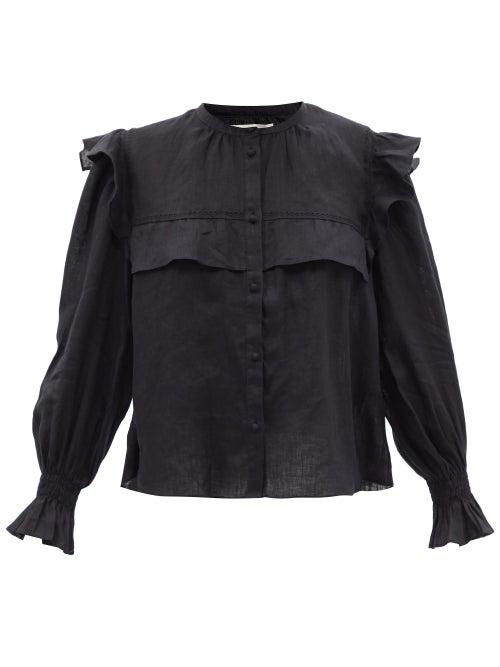 Isabel Marant Toile - Elatedy Ruffled Linen Blouse - Womens - Black