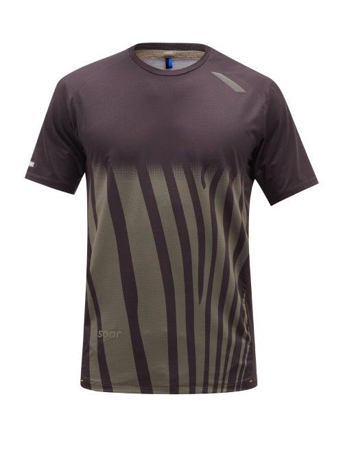 Soar - Tech 3.0 Stripe-print Recycled Nylon-blend T-shirt - Mens - Black Brown