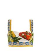 Matchesfashion.com Dolce & Gabbana - Majolica And Pepper Print Cotton Crop Top - Womens - White Multi