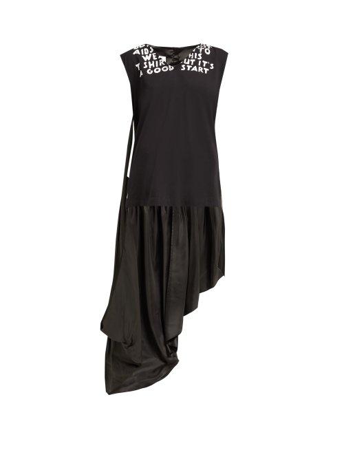 Matchesfashion.com Mm6 Maison Margiela - Graffiti Print Cotton And Satin T Shirt - Womens - Black