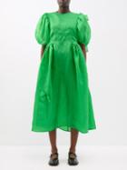 Cecilie Bahnsen - Finnega Bow-embellished Silk-organza Midi Dress - Womens - Emerald