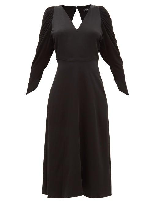 Matchesfashion.com Atlein - Draped Jersey And Satin Midi Dress - Womens - Black