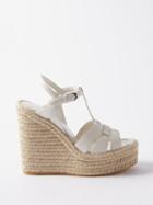 Saint Laurent - Tribute Leather Wedge Espadrilles - Womens - White