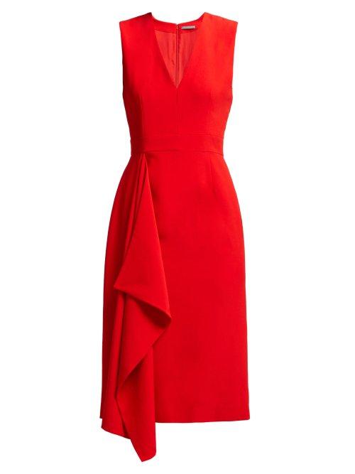 Matchesfashion.com Alexander Mcqueen - Waterfall Draped Crepe Midi Dress - Womens - Red
