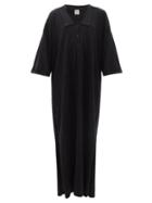 Ladies Beachwear Totme - Collared V-neck Cotton-blend Terry Midi Dress - Womens - Black