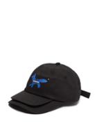 Matchesfashion.com Ader Error X Maison Kitsun - Fox Logo Print Double Peak Cotton Cap - Mens - Black
