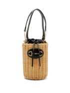 Ladies Bags Gucci - Horsebit 1955 Wicker And Leather Bucket Bag - Womens - Black Multi