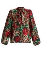 Matchesfashion.com Dolce & Gabbana - Leopard And Rose Print Pussy Bow Silk Blend Blouse - Womens - Beige Multi