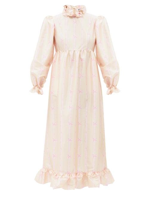 Batsheva - Tessa Bow-print Silk-taffeta Midi Dress - Womens - Beige Multi