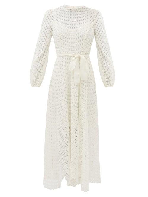 Matchesfashion.com Zimmermann - Brighton Tie-waist Broderie-anglaise Dress - Womens - Beige