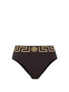 Matchesfashion.com Versace - Greca-jacquard High-rise Bikini Briefs - Womens - Black