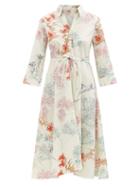 Matchesfashion.com Le Sirenuse, Positano - Lucy Spring Flowers-print Cotton Midi Shirt Dress - Womens - Green Print