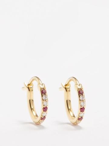 Raphaele Canot - Leopard Diamond, Ruby & 18kt Gold Hoop Earrings - Womens - Red Multi