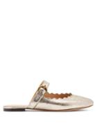 Matchesfashion.com Chlo - Lauren Scallop Edge Leather Backless Loafers - Womens - Light Gold