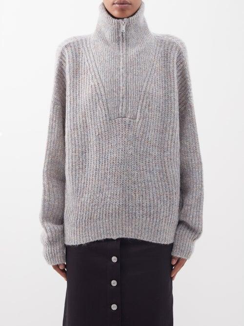 Isabel Marant Toile - Myclan Zip-neck Ribbed-knit Sweater - Womens - Light Grey