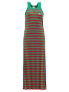 Ladies Rtw Gucci - Cat-embroidered Striped Cotton-jersey Dress - Womens - Green Red