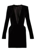 Matchesfashion.com Alexandre Vauthier - V Neck Velvet Mini Dress - Womens - Black