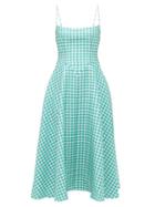 Matchesfashion.com Emilia Wickstead - Nisa Fluted Gingham-seersucker Dress - Womens - Green White